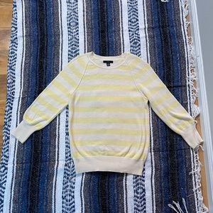 Gap yellow & beige stripe crop 3/4 lightweight spring sweater small or medium